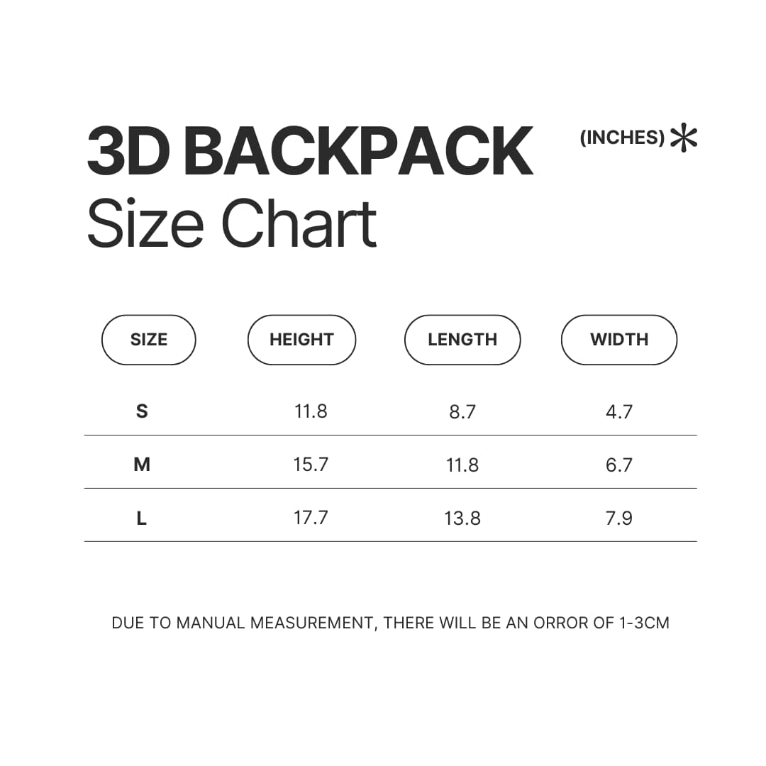 3D Backpack Size Chart - Dan Da Dan UK Shop