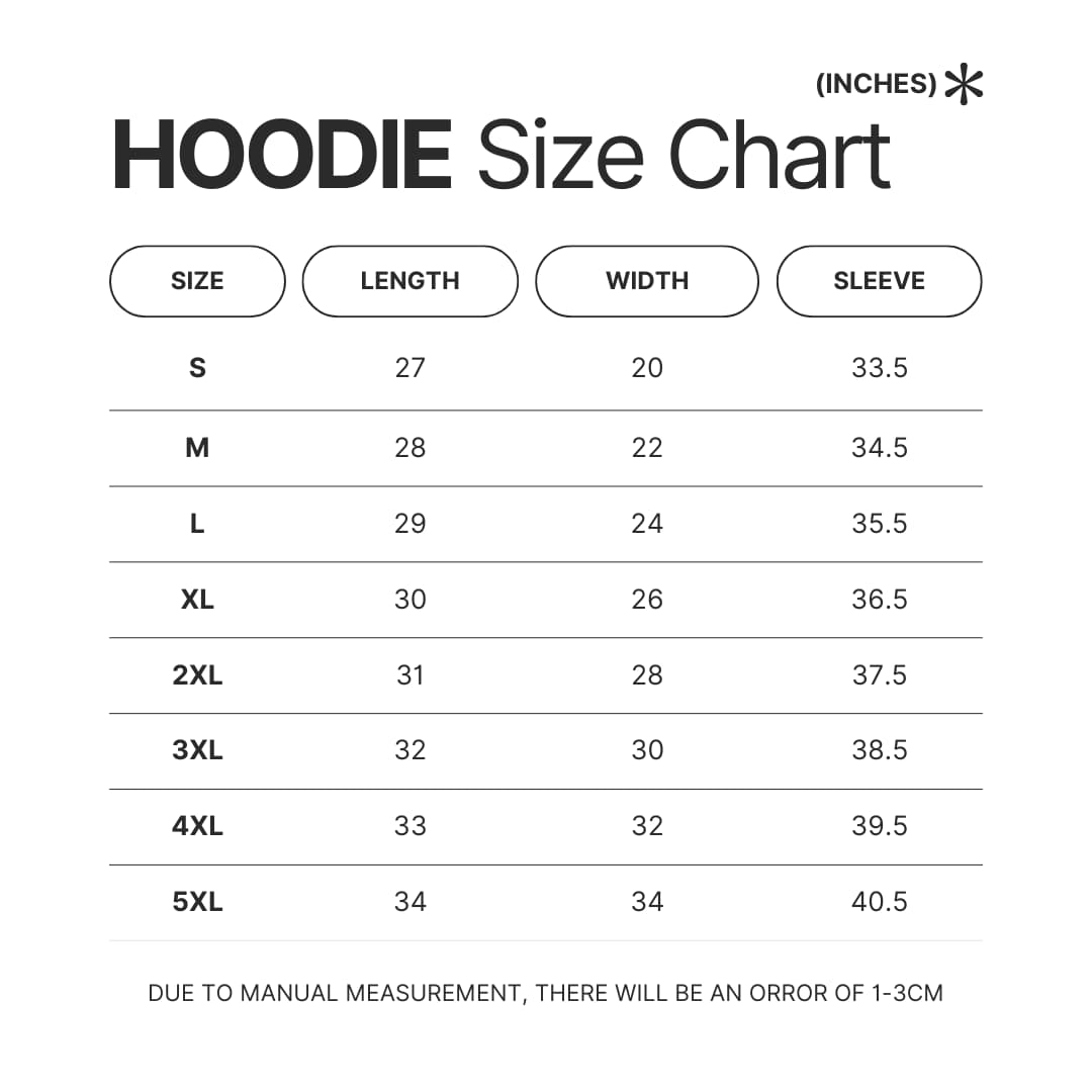 Hoodie Size Chart - Dan Da Dan UK Shop