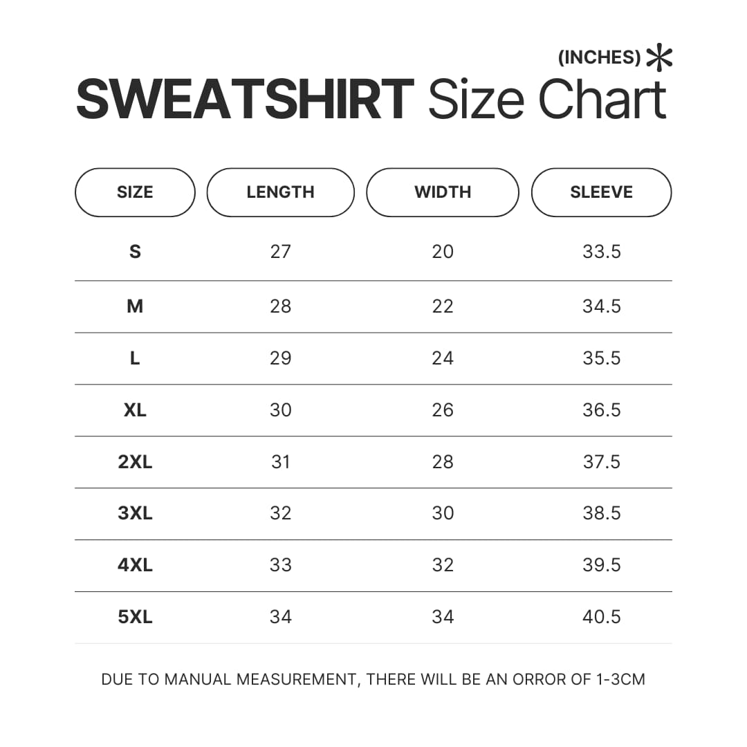 Sweatshirt Size Chart - Dan Da Dan UK Shop