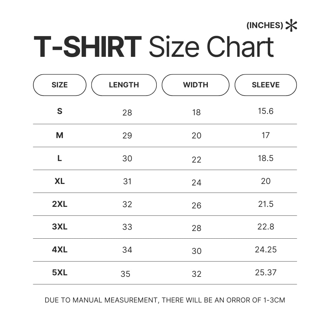 T shirt Size Chart - Dan Da Dan UK Shop