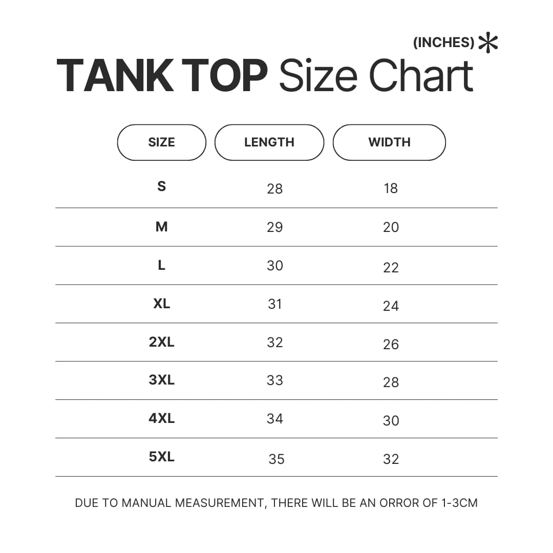 Tank Top Size Chart - Dan Da Dan UK Shop