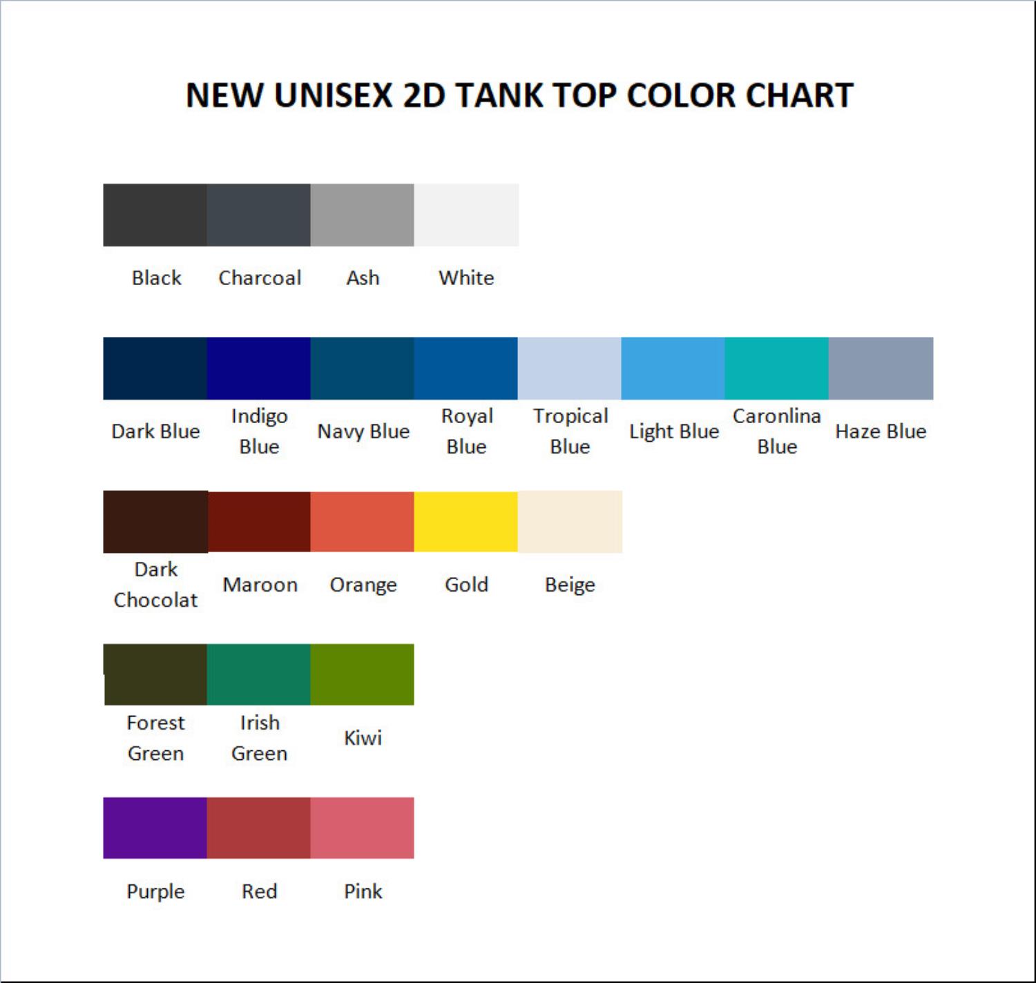 tank top color chart - Dan Da Dan UK Shop